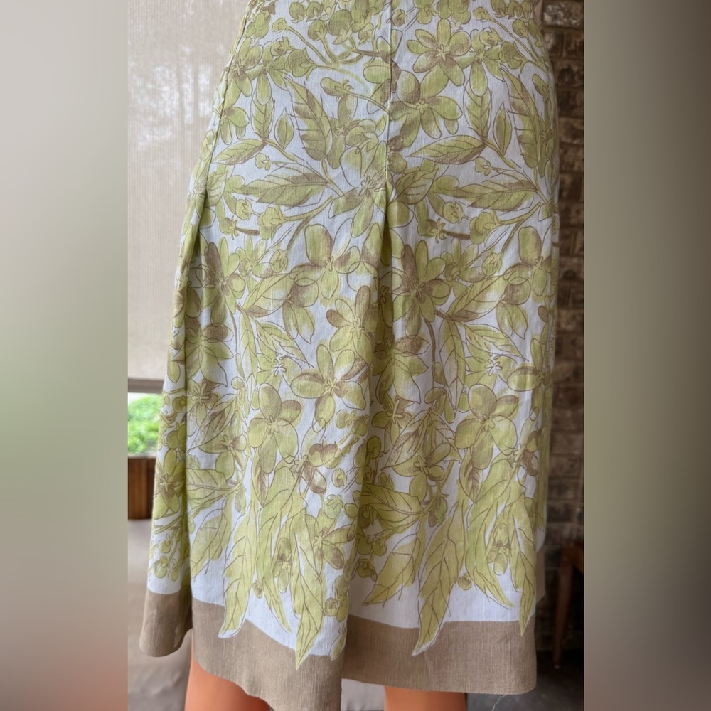 LOFT Linen Blend Floral Pleated Midi Skirt Green Spring Size 16 - Picture 3 of 9